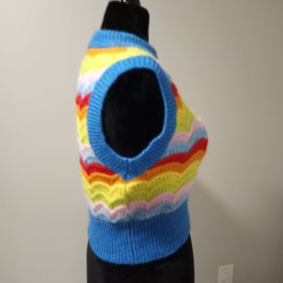 ZARA MULTI COLOURED SLEEVELESS VEST WOOL WOMEN SIZE S - Picture 7 of 7